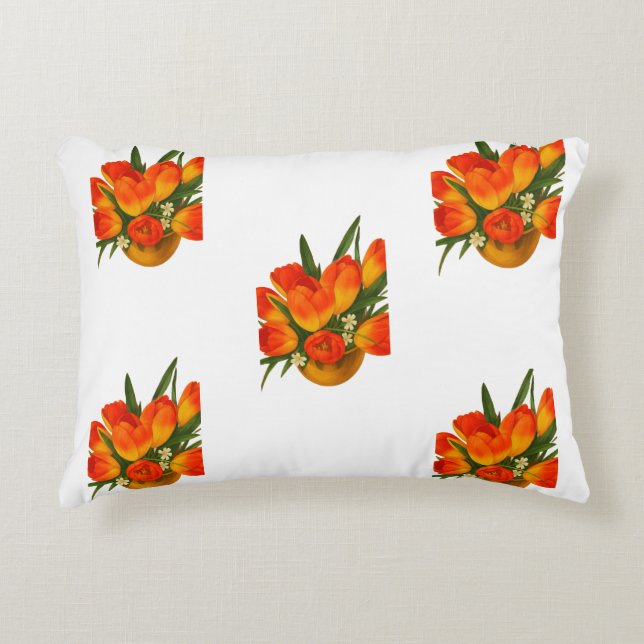 Spring Harmony – Orange & Yellow Tulips Accent Pillow (Front)