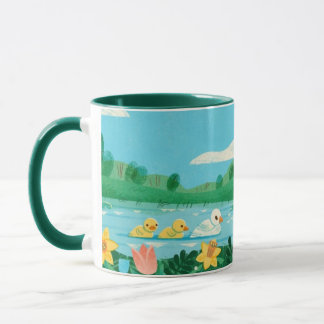 Spring Harmony – Whimsical Duck Family by the Lake Mug