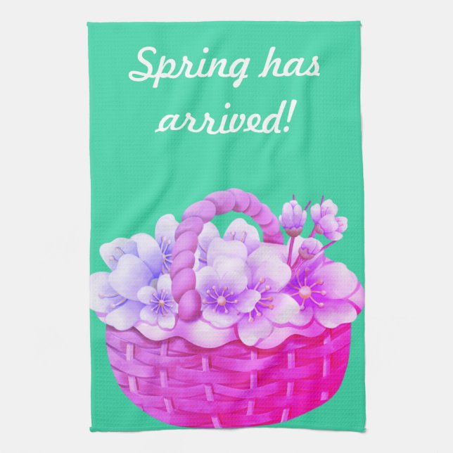  Spring Has Arrived! Floral Basket Kitchen Towel (Vertical)