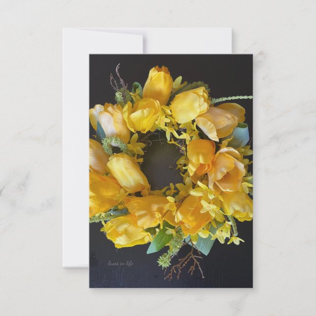 Spring Has Sprung - Yellow Floral Wreath Card (Front)