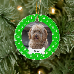 Spring Hearts Paws Custom Pet Puppy Dog Photo Ceramic Ornament