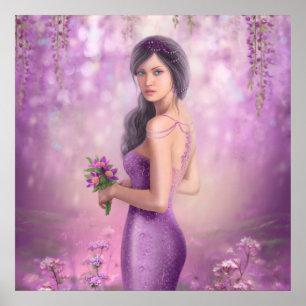 Spring Illustration beautiful Fantasy woman with p Poster