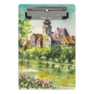 Spring in small city on the river mini clipboard