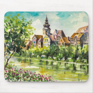 Spring in small city on the river mouse pad