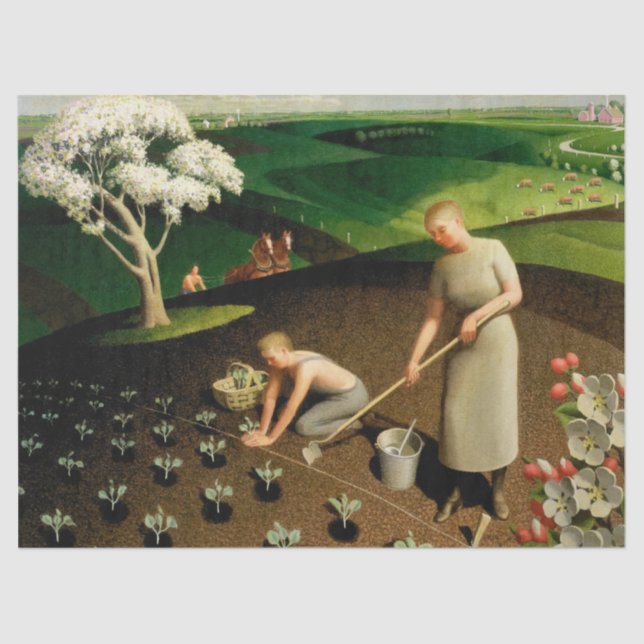 Spring in the Country by Grant Wood Tissue Paper (Front)