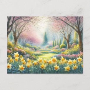 Spring in the Park with Blooming Daffodils Postcard