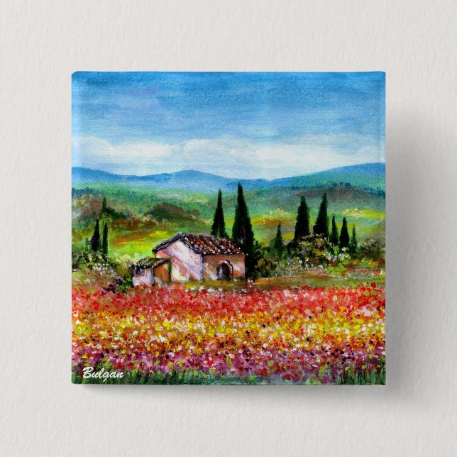 SPRING IN TUSCANY 2 INCH SQUARE BUTTON (Front)