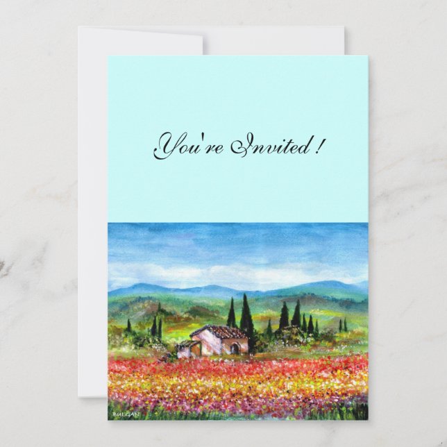 SPRING  IN TUSCANY, bright red pink yellow blue Invitation (Front)