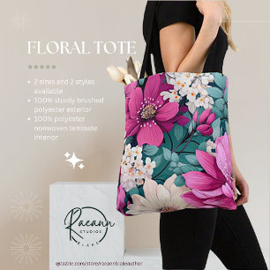 Spring-Inspired Pink and Green Floral Design Tote  Bag