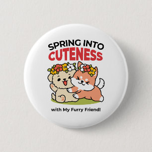 Spring Into Cuteness – Adorable Dog Illustration  2 Inch Round Button