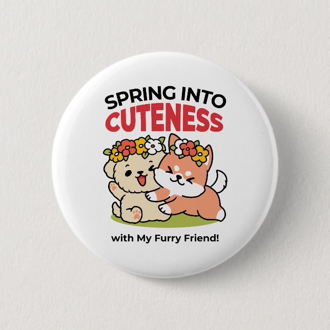 Spring Into Cuteness – Adorable Dog Illustration  2 Inch Round Button (Front)