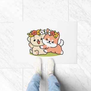 Spring Into Cuteness – Adorable Dog Illustration Doormat