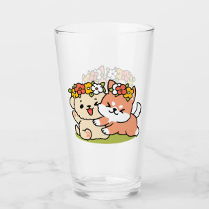 Spring Into Cuteness – Adorable Dog Illustration Glass