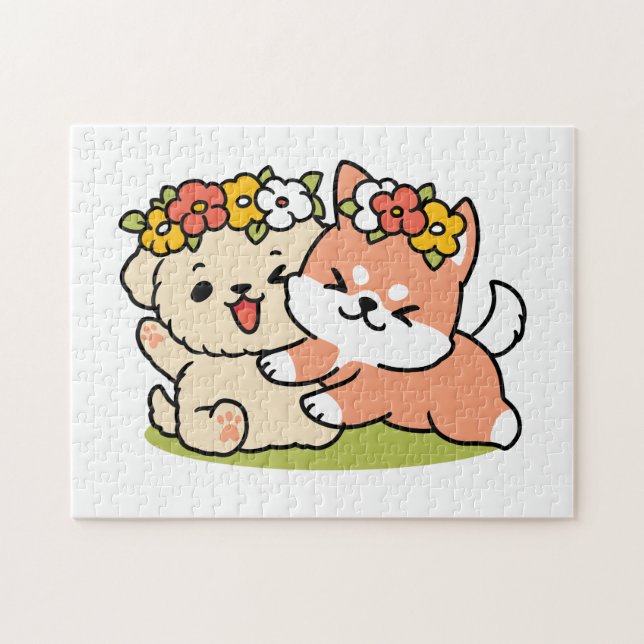 Spring Into Cuteness – Adorable Dog Illustration  Jigsaw Puzzle (Horizontal)