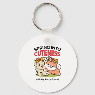 Spring Into Cuteness – Adorable Dog Illustration  Keychain