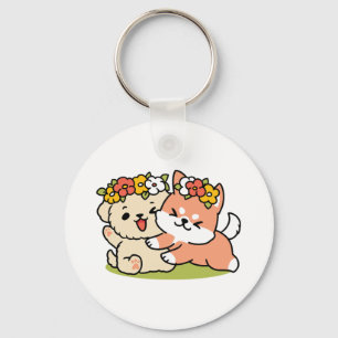 Spring Into Cuteness – Adorable Dog Illustration  Keychain