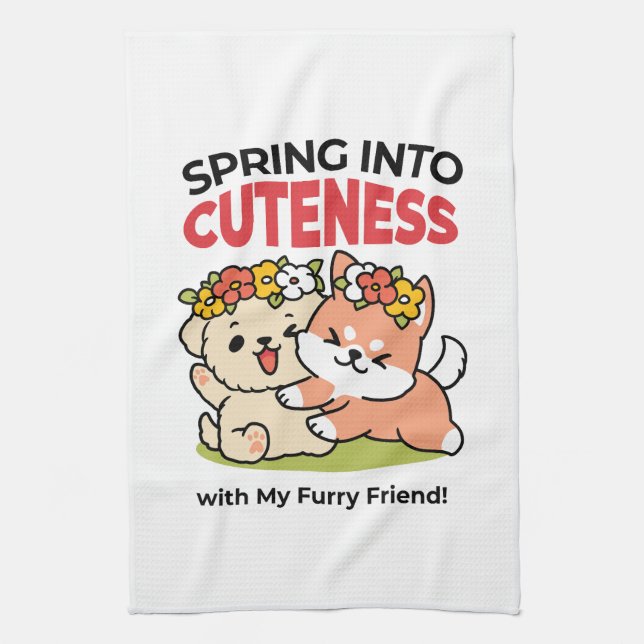 Spring Into Cuteness – Adorable Dog Illustration  Kitchen Towel (Vertical)