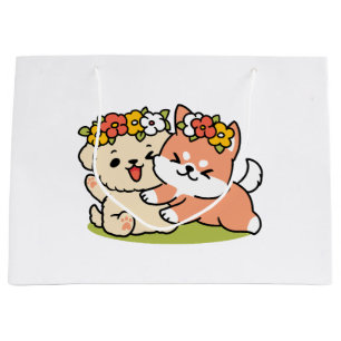 Spring Into Cuteness – Adorable Dog Illustration  Large Gift Bag