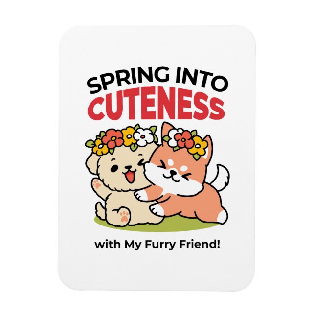 Spring Into Cuteness – Adorable Dog Illustration  Magnet (Vertical)
