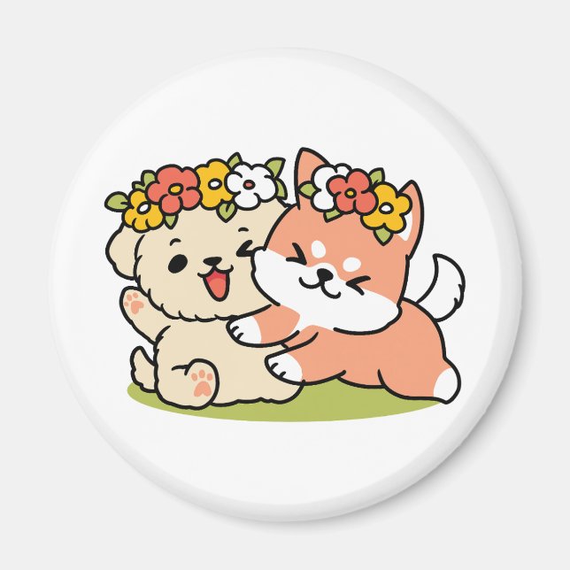 Spring Into Cuteness – Adorable Dog Illustration  Magnet (Front)
