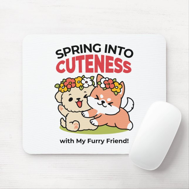 Spring Into Cuteness – Adorable Dog Illustration  Mouse Pad (With Mouse)