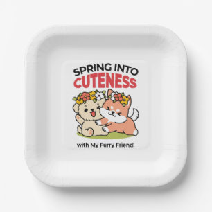 Spring Into Cuteness – Adorable Dog Illustration  Paper Plate