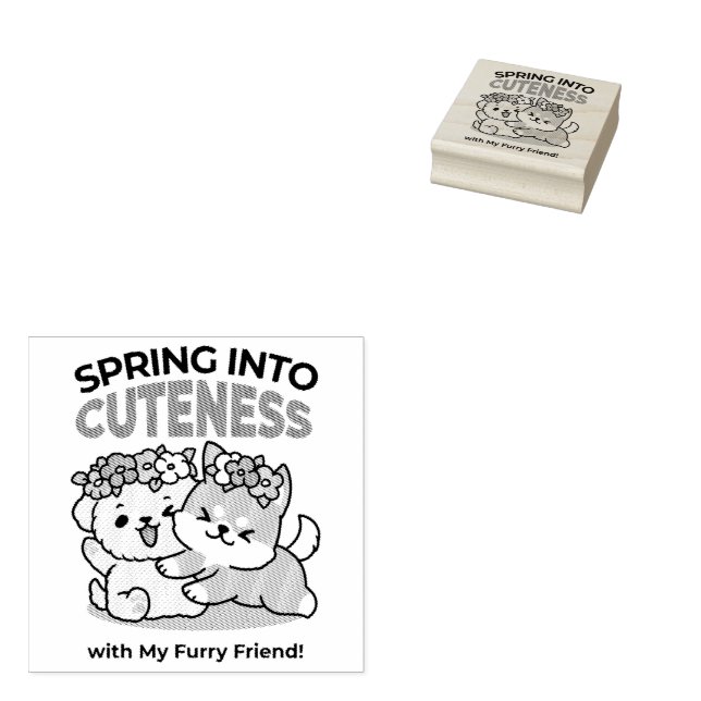 Spring Into Cuteness – Adorable Dog Illustration  Rubber Stamp (Stamped)