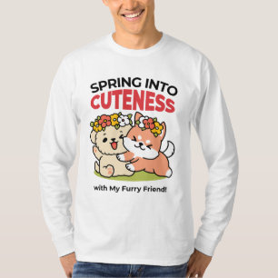 Spring Into Cuteness – Adorable Dog Illustration T-Shirt