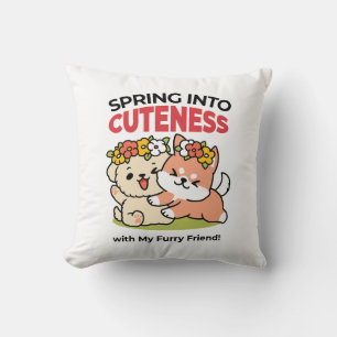 Spring Into Cuteness – Adorable Dog Illustration  Throw Pillow