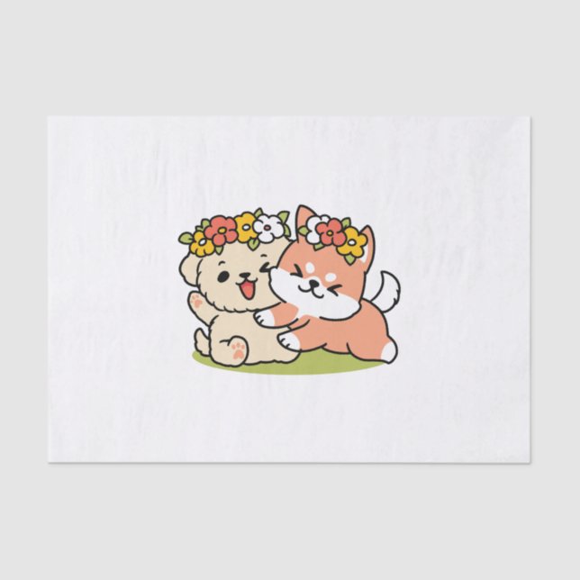 Spring Into Cuteness – Adorable Dog Illustration  Tissue Paper (Front)