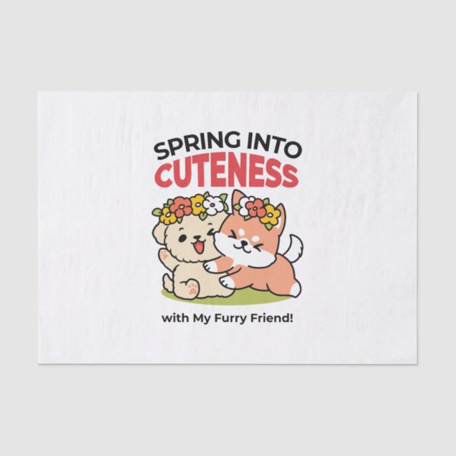 Spring Into Cuteness – Adorable Dog Illustration  Tissue Paper (Front)