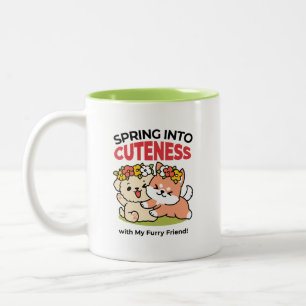 Spring Into Cuteness – Adorable Dog Illustration  Two-Tone Coffee Mug