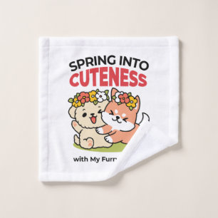 Spring Into Cuteness – Adorable Dog Illustration  Wash Cloth