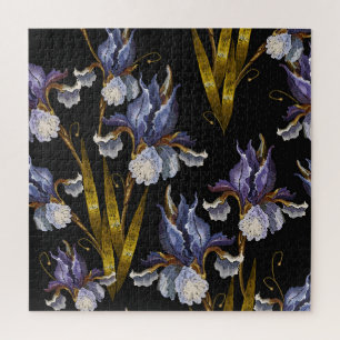 Spring Irises: Embroidery Renaissance Art Jigsaw Puzzle