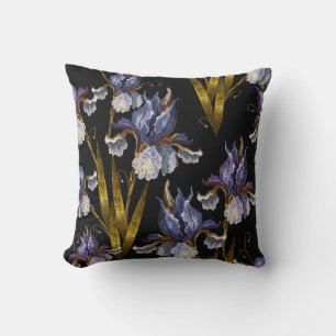 Spring Irises: Embroidery Renaissance Art Throw Pillow