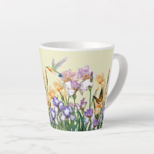 Spring Irises Hummingbird and Butterfly Garden  Latte Mug