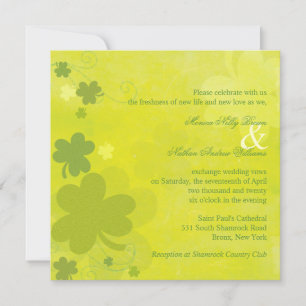 Spring Irish Shamrocks Green Wedding Invitation