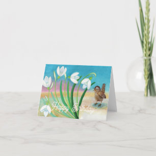 Spring is coming - Wren bird & snowdrops Card