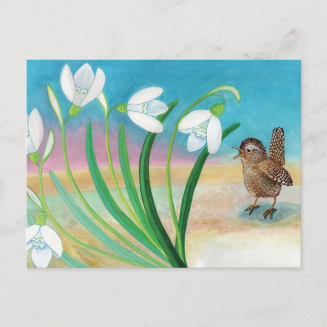Spring is coming - Wren bird & snowdrops  Postcard (Front)