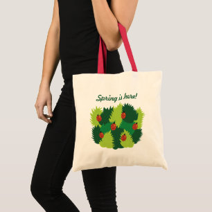 Spring Is Here - Green Leaves Ladybugs Tote Bag