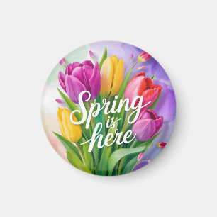"Spring is Here" Tulip Bouquet Illustration Magnet