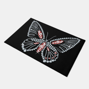 Spring Jewelled Red Rhinestone Butterfly Doormat
