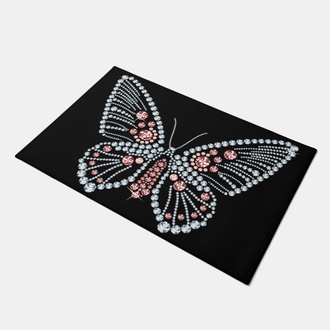 Spring Jewelled Rhinestone Butterfly Doormat (Angled)