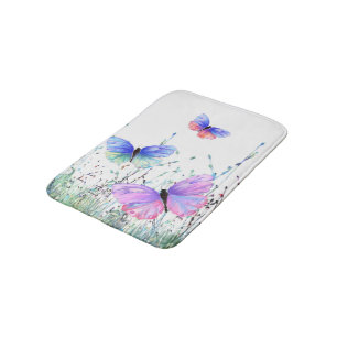 Spring Joy Bath Mat Butterflies Flying in Nature