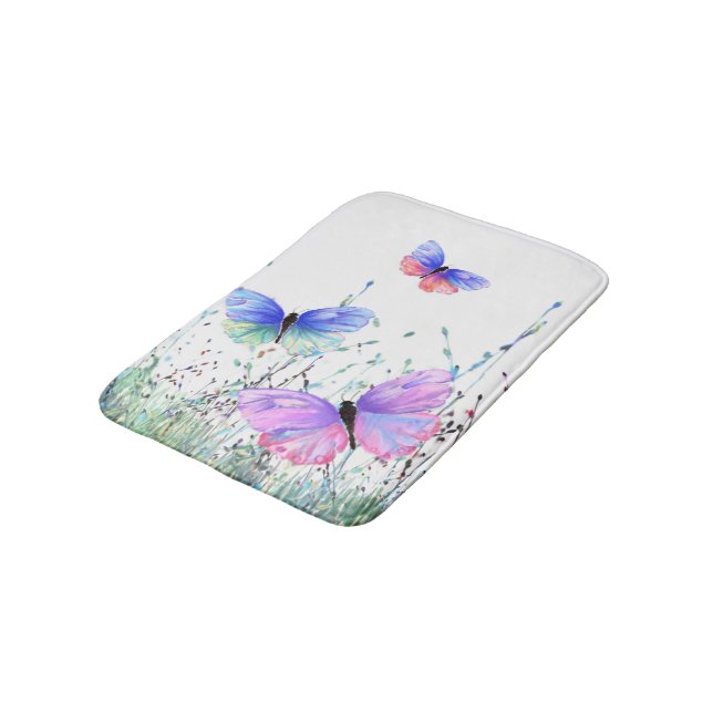 Spring Joy Bath Mat Butterflies Flying in Nature (Angled)
