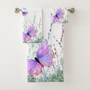 Spring Joy - Colourful Butterflies Flying in Natur Bath Towel Set