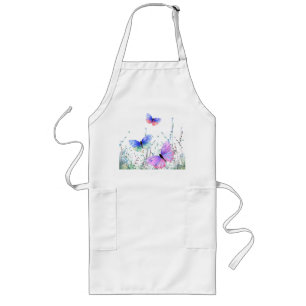 Spring Joy - Colourful Butterflies Flying in Natur Long Apron