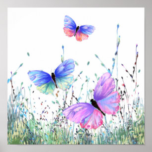 Spring Joy - Colourful Butterflies Flying in Natur Poster