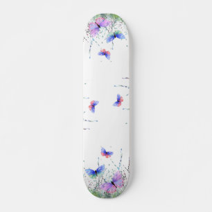 Spring Joy - Colourful Butterflies Flying in Natur Skateboard