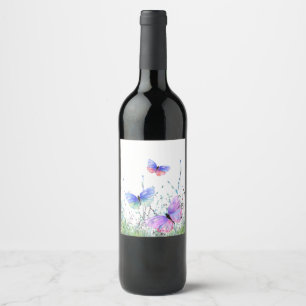 Spring Joy - Colourful Butterflies Flying in Natur Wine Label